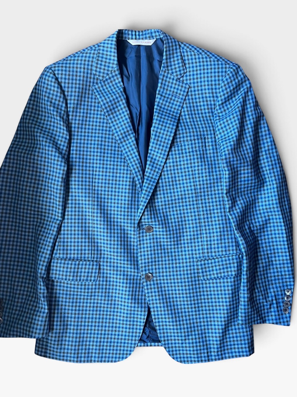 Samuelsohn Luxury Silk Wool Blue Gingham Sport Coat Blazer 44L